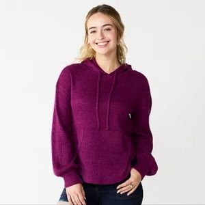 SO • Junior Women's Balloon Sleeve Solid Knit Pullover Hoodie Sweater